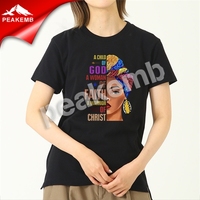 T-shirt d'anniversaire pour femme noire Cool Faith God, à repasser, avec impression par transfert thermique pour motifs de sublimation, design Reine Noire Chrétienne