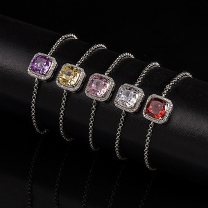 Fashion Jewelry Silver Plated Square Shape Diamond Chain Micro Inlaid Zircon Bracelet for Women - Product Image 6