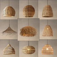 Vente en gros de rotin jonc de mer tissé suspendu abat-jour de plafonnier en osier léger décoration de lustre en bambou