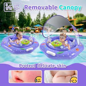 Flotador de Piscina para Bebés con Diseño Espacial Morado, Toldo Removible y Juguetes con Sonido - Product Image 2