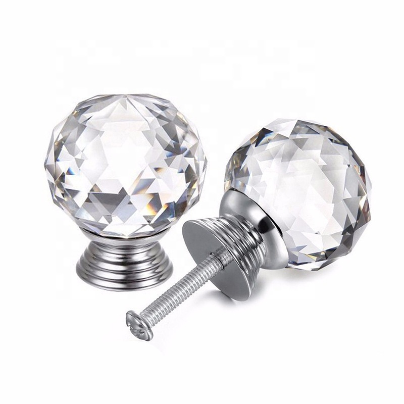 30mm Clear Crystal Glass Door Knobs with Screw Cupboard Cabinet Handle Drawer Pull Handle