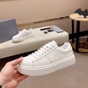 <b>Black</b> <b>White</b> Genuine Leather Platform Sneakers Round Toe Lace-up Cushioned EVA Rubber Outsole All Seasons Walking Style Shoes - Product Image 2