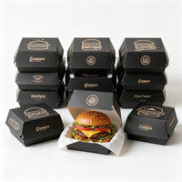 Boîte à hamburger en carton blanc biodégradable jetable, impression personnalisée du logo et du motif, emballage pour la restauration rapide à emporter, commande en gros