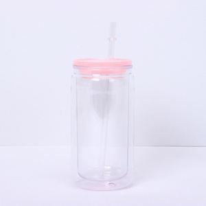 Hot Selling 16oz Double Wall <b>Plastic</b> Mason Jar with Straw Durable Reusable for School Kids Daily Hydration - Product Image 4