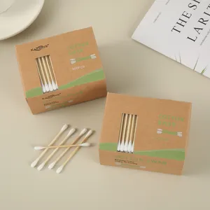 Nettoyage des oreilles à double tête jetable pour la maison 300 pièces bâton de bambou coton-tige avec boîte en carton en peau de vache avec puits de lumière