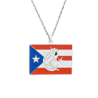 Pendentif drapeau national de Porto Rico en acier inoxydable couleur acier, avec contour de carte du pays, collier tendance, cadeau souvenir