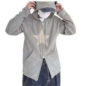เสื้อฮู้ดมีซิปรูดซิปเต็มตัวผ้าคอตตอนผ้าเกล็ดปลาสำหรับผู้ชายเสื้อฮู้ดมีซิปขนาดใหญ่พิเศษ