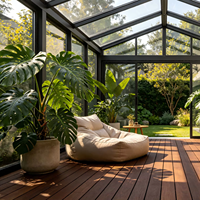 Revêtement de terrasse en PVC lisse, imperméable et résistant à l'humidité, de style moderne et écologique, avec installation par emboîtement pour usage extérieur