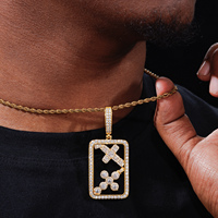 Liontin Dog Tag Berongga 2 Salib Moissanite VVS Buatan Tangan, Teruji dengan Diamond Tester, Lapis Emas 18K, Perhiasan Religius Vintage