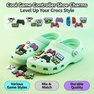 Venta al por mayor de dijes de PVC blando 2D para zapatos con diseño de consola de videojuegos, lindos dijes de controlador de juegos, decoración para zuecos con logotipo personalizado a granel HYB Kuaji - Product Image 1