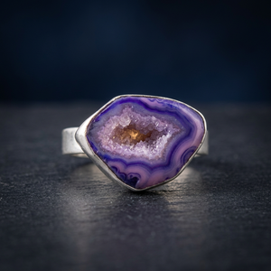 Bague vintage en argent plaqué avec agate drusy, sertie de diamants en clos et griffes, ajustable, classique, cadeau de mariage ou de fiançailles, bijou - Product Image 2