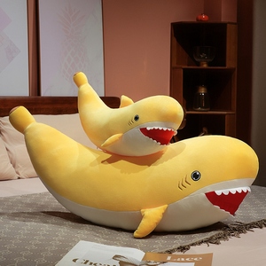 Wholesale Cute Cartoon <strong>Banana</strong> Shape Shark <strong>Plush</strong> Bolster Pillow Soft Fluffy Marine Animal Shark Stuffed Long Sleeping Cushion - Product Image 3