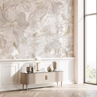 Tekstur Bulu Art Deco Beige Lembut, Mural Dinding yang Dapat Disesuaikan, Sentuhan Kuas Ringan, Dekorasi Dinding Rumah Modern untuk Kamar Tidur
