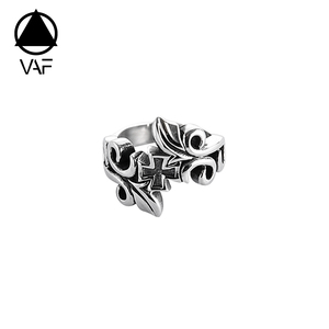 <span class=keywords><strong>Bague</strong></span> Chrétienne VAF Cross Crossiant en Acier Inoxydable, Anillos Religiosos Cristianos, Motif Fleur et Vigne - Product Image 1