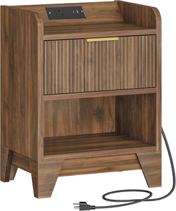 Mesita de Noche Moderna con Ranuras para Cargar, Mesa Auxiliar de <span class=keywords><strong>Madera</strong></span> para Dormitorio - Product Image 6