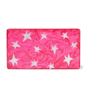 Beautiful Fuchsia Stars Marbled Acrylic Box Bag Exquisite Acrylic Clutch Bag