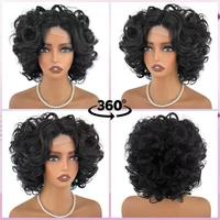 Perruque Courte Bouclée Noire Africaine avec Dentelle Frontale, Fibre Haute Température, Effet Volumineux, Vente Directe