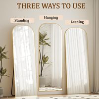 Miroir sur pied pleine longueur pour la décoration intérieure, avec dessus bombé et bords carrés, cadre en alliage d'aluminium doré, idéal pour chambre et dressing