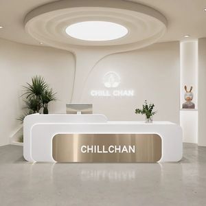 Cửa hàng hiện đại phong cách thiết kế cong công ty quầy lễ tân tiếp tân với bức tường phía sau bàn tiếp tân văn phòng thương mại - Product Image 5