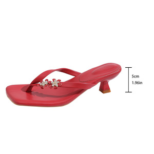 Sandales pour femmes Xuanhui élégantes à bout carré orné de strass, talon kitten de 5 cm, pour l'été, la plage et les soirées - Product Image 6