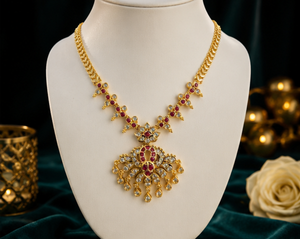 DIVYORO Premium Antique Finish <b>Ruby</b> Temple Mala Gold Plated Women's Classic Fashion Jewelry Sets for Wedding Engagement <b>Necklace</b> - Product Image 2