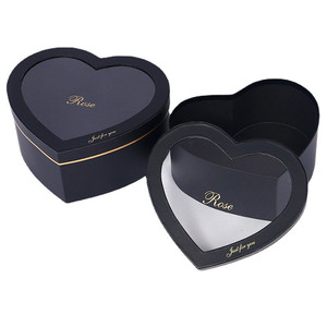Custom Valentine's Rose Flower Boxes Heart Shaped Chocolate Candy Gift Boxes Set With Clear Window