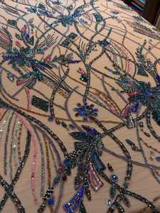 Elegant Embroidery <b>Fabric</b> with Pearls Glitter Sequins and Decorative Beads for Couture Dresses Stage Costumes and Event Outfits - Product Image 2