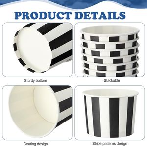 Vasos de Papel Desechables para Helado a Rayas Blancas y Negras de 9 oz, Tazones para Helado, Vasos para Snacks, Tazones para Yogur y Postres - Product Image 4