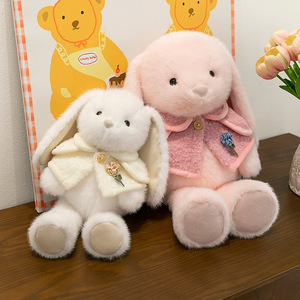 Peluche de Conejo con Chal de Pascua, Juguete de Peluche para Niños, Adorable Muñeco de Conejo con Orejas Largas, Relleno de Algodón PP, Blanco, Rosa, Marrón, Conejito de Peluche con Chal - Product Image 5