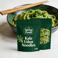 Vegetarian Healthy Low Sodium Vegan Durum Wheat Udon Noodles with Kale Powder Cooked Instant