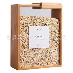 Caja de almacenamiento de granos de madera para cocina, rectangular, con tapa abatible, hermética, para arroz, cereales, proteína en polvo - Product Image 2