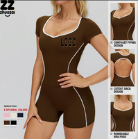 Combinaison sans couture anti-transpiration à bretelles spaghetti, dos évidé, moulante, pour le sport et le fitness, en Spandex/Nylon, col en V