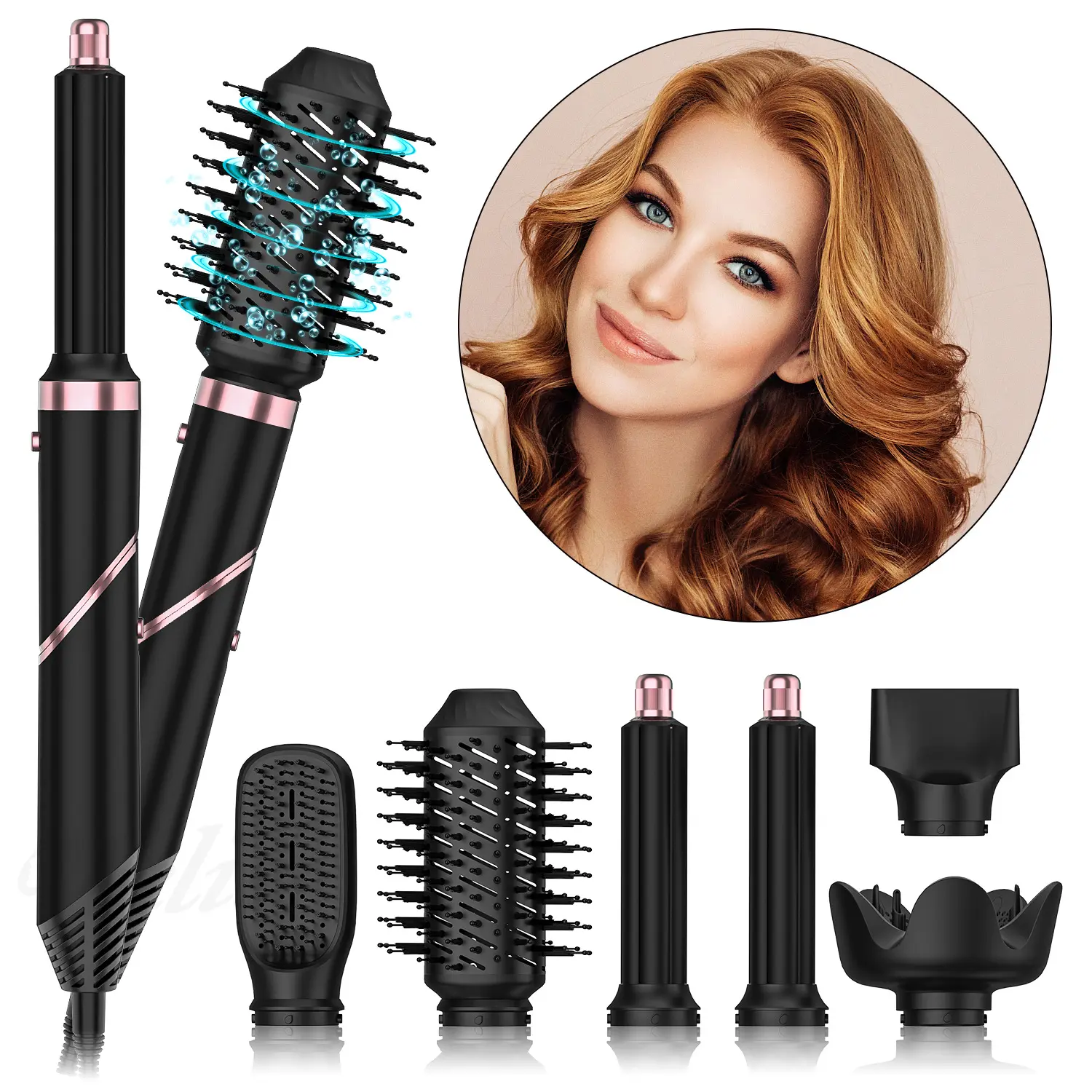 6 in 1 Multi-functional Head High Speed Hair Dryer Hot Air Comb Automatic Straight Curling Iron