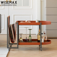 WISEMAX FURNITURE Chariot moderne de luxe en cuir à selle en métal Chariots de salon Table d'appoint de canapé mobile pour hôtel restaurant