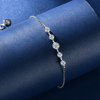 Bracelet Chaîne et Maillons en Argent 925 avec 5 Pierres en Moissanite Véritable de 4mm et 3mm, Design Simple, Bijou Tendance pour Femme, Idéal Cadeau, Vente en Gros