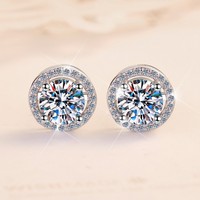 Perhiasan Grosir Perak Sterling S925 Potongan Bulat Bersertifikat GRA 0.3&0.5&1&2&3Ct VVs1 Anting Stud Moissanite untuk Wanita Pria