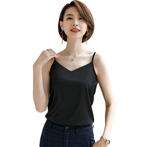 Women's Camisole Tank Top Solid Color White Polyester Fiber V-Neck Sleeveless Base Layer For Work Or Casual Wear - Product Image 5