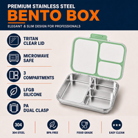 Boîte à bento Risheng en acier inoxydable à 3 compartiments, mignonne, pour nouveau-nés, enfants et adultes, compatible micro-ondes/lave-vaisselle, sans BPA, anti-fuite