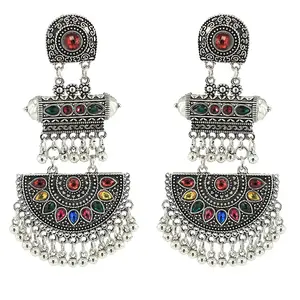 Factory Outlet Vintage Ethnic Style Antique Silver Alloy Inlaid Crystal Beads Tassel Indian Earrings Jewelry