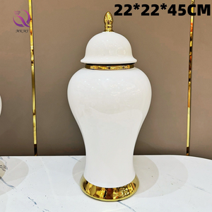 Jarrón General Blanco de Alta Gama con Tapa de Lujo Ligero Chapado en Oro Tipo Jengibre Estilo Europeo Florero de Cerámica Blanco Puro para Decoración del Hogar - Product Image 6