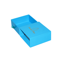 Scatola Regalo Scorrevole in Cartone Blu Vuota con Logo Stampato in Lamina Dorata per Gioielli, Orecchini e Anelli