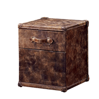 Table d'appoint en bois antique avec coffre en cuir véritable pour rangement dans le salon, table de chevet pour canapé, décoration de salon