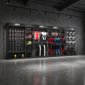Espositore per Negozio Sportivo Nero con Scaffali Sospesi, in Ferro Elettroplaccato, Autoportante per Abiti e Completi, Facile da Montare - Product Image 1