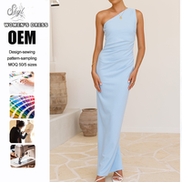 Robe longue asymétrique en crêpe pour femme, élégante robe de soirée bleue, fabrication sur mesure par un fabricant de vêtements OEM
