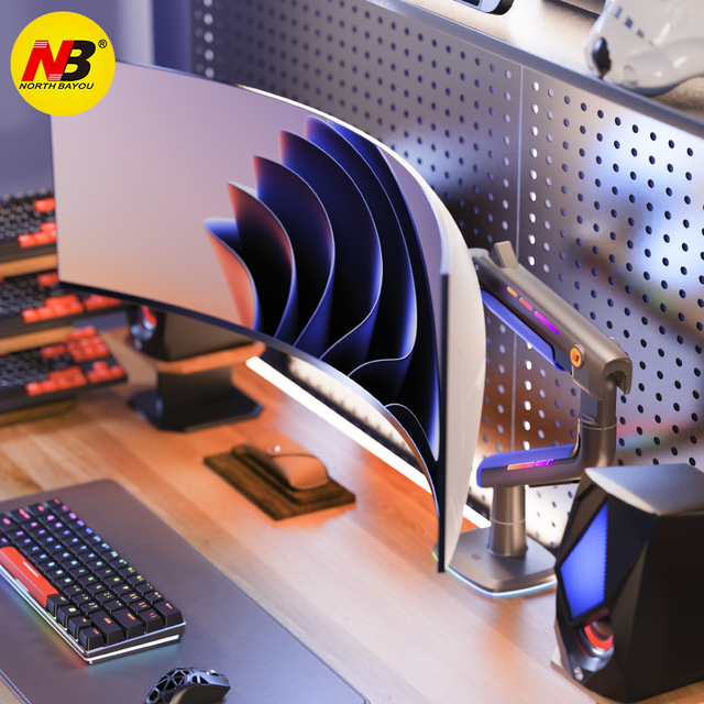 NB G60 Gaming Monitor Arm 32-60 Inch Curved Arc Screen 2-20kgs Ultra Wide Holder Mount RGB Light Stock Aluminum Alloy VESA