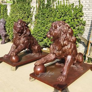 Casting Art Lion Ball Sculpture Palais Lion En Bronze Avec Statue Boule - Product Image 4