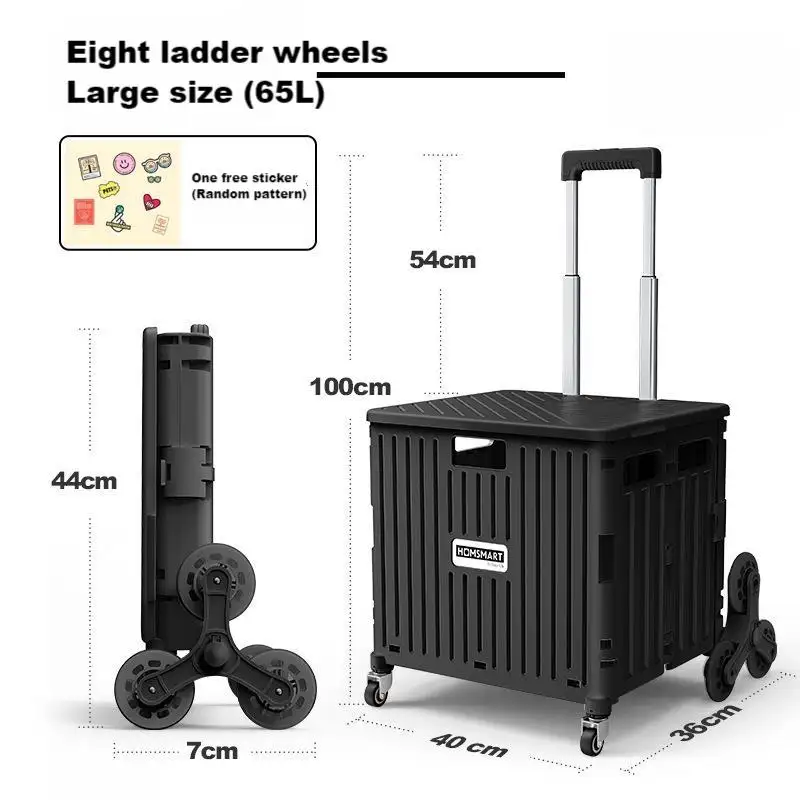 Negro al por mayor de ruedas de escalada de escaleras personalizadas carrito de equipaje plegable de plástico carrito plegable portátil