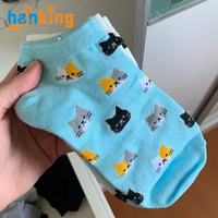 Ehanking Chaussettes en coton Chaussettes de cheville mignonnes pour femmes Chaussettes courtes en coton tricotées pour femmes, décontractées, animaux de dessin animé et chat