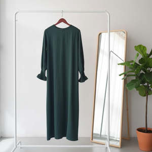 Vestido Maxi Musulmán de Moda, Modesto y Transpirable, de Poliéster, con Cuello, Puños con Volantes, Bolsillos Laterales Plisados y Cremallera Trasera Invisible - Product Image 4