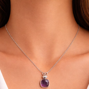 Collar de Diseño Minimalista con Piedra Púrpura de Moda para Mujer, Colgante de Plata 925, Producto Hecho a Mano al por Mayor - Product Image 1